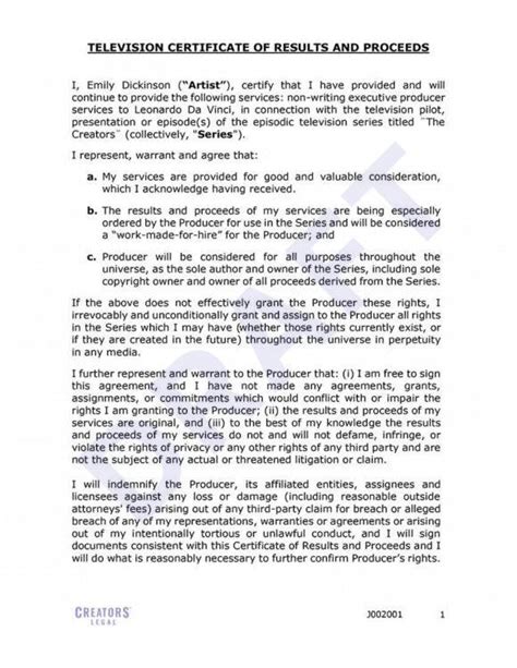 certificate of results and proceeds|Certificate of Engagement (Pro.